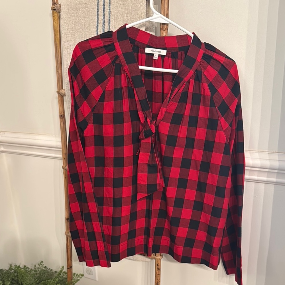 Madewell Red and Black Checkered Blouse